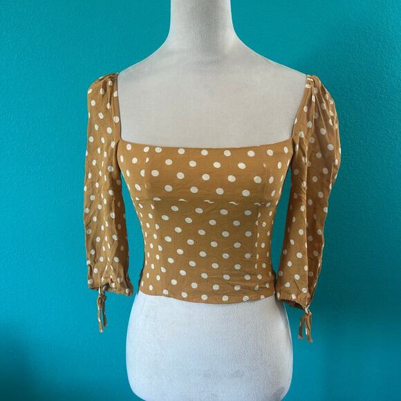 Reformation Grove Tie Sleeve Top Yellow & White Polka Dot Square Neck Size 0 - Picture 3 of 7
